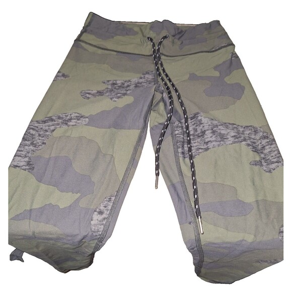 Aerie Gray Blue Camo Leggings Drawstring Chill Play Move EUC Sz S - Picture 1 of 5